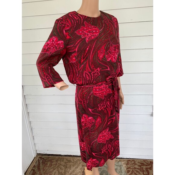 60s Red Print Dress Vintage M Henry Rosenfeld AS IS - Picture 4 of 10